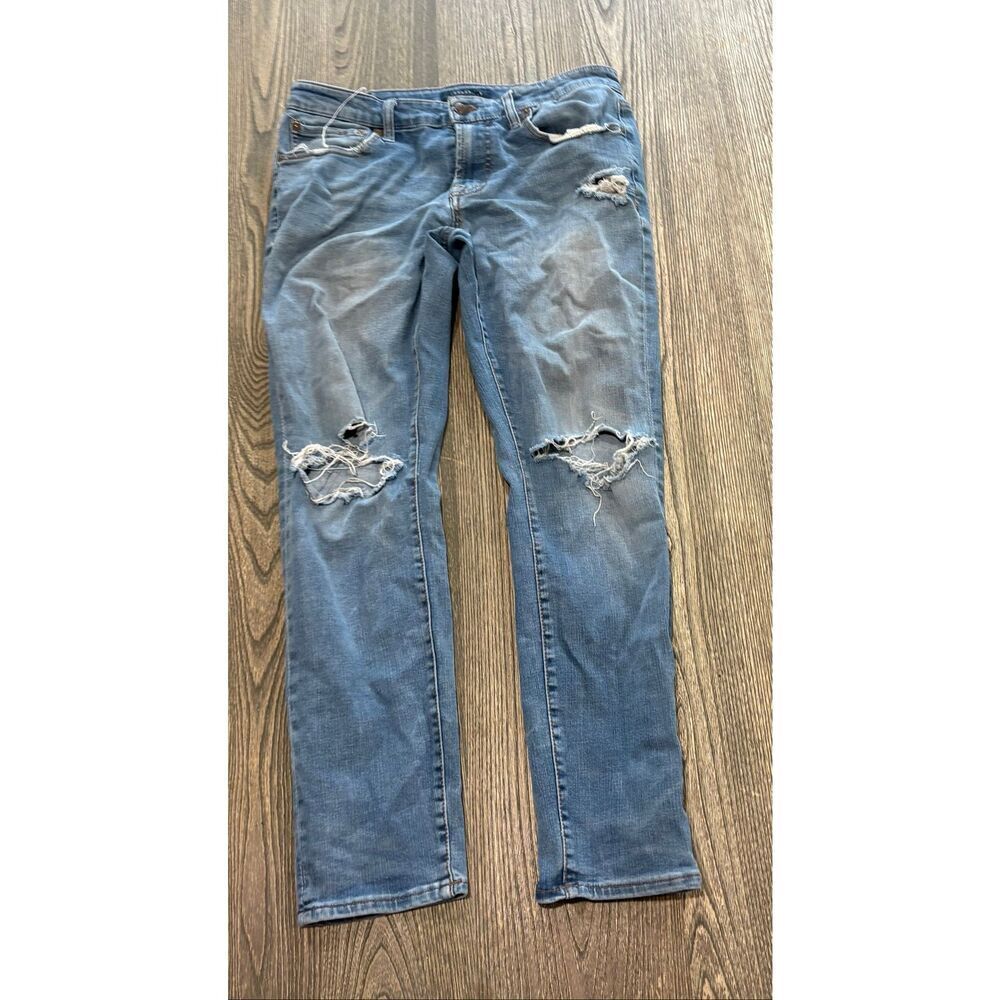 Aeropostale Womens Skinny Jeans Mid Rise Distressed Medium Wash Blue Size 32/30